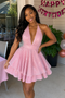 Pink Glitter Halter Tiered A-Line Homecoming Mini Dress, PD3700