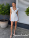 Flowy White Chiffon Ruffle Cap Sleeve Deep V Tie Waist Mini Homecoming Dress, PD3712