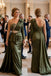 Elegant Olive Green Satin Long Sleeves Formal Mother of the Groom Dress with Belt, SFM018