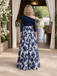 One Shoulder Navy Blue Floral Print Long Mother of the Bride Dress, SFM020