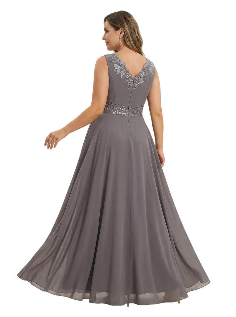 Lace Applique Grey Chiffon Two Piece Mother of the Bride Dress, SFM021