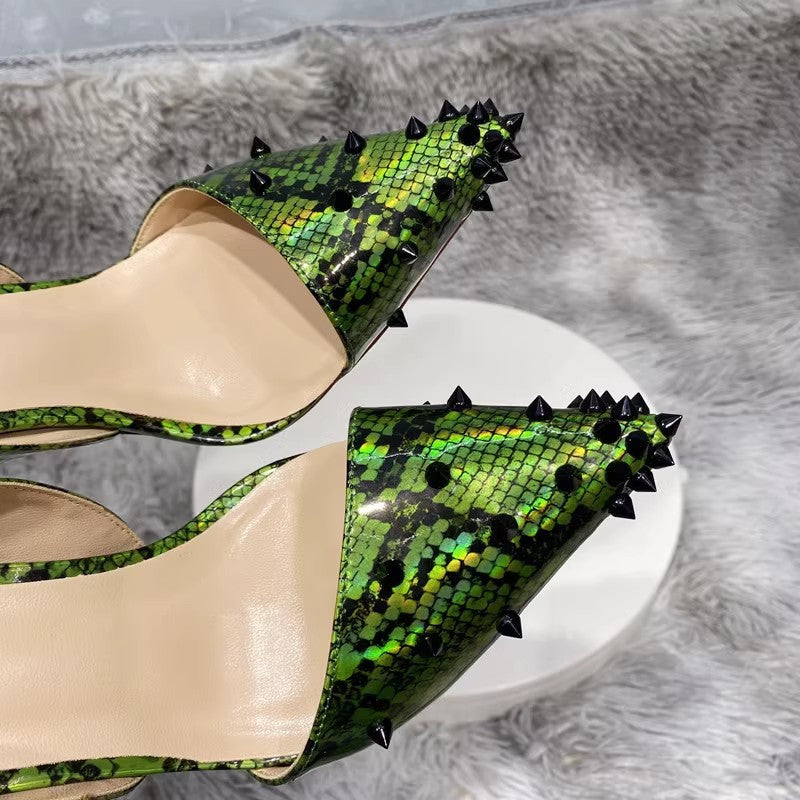 Handmade Snake Print Rivets High Heels PartyShoes, S0043