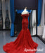 Elegant Red Tulle And Lace Off Shoulder Sleeveless Mermaid Long Prom Dress Formal Party Dress, PD3990