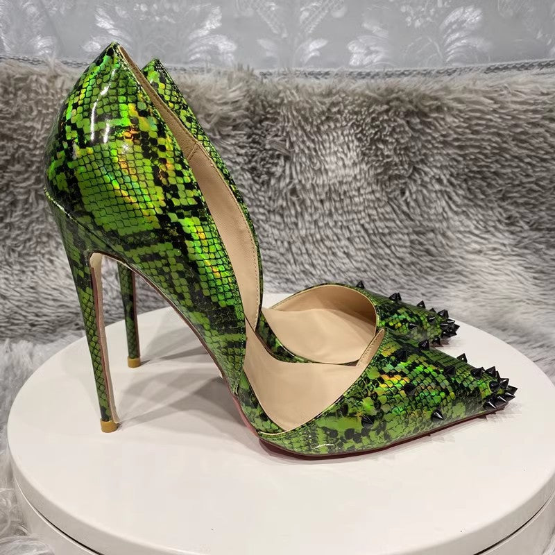 Handmade Snake Print Rivets High Heels PartyShoes, S0043