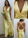 Canary Yellow Satin Halter Prom Dress with Twist Front Detail, PD4125