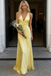 Canary Yellow Satin Halter Prom Dress with Twist Front Detail, PD4125