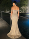 Nude Off-the-Shoulder Beaded High Slit Formal Gown for Gala, PD4130