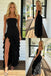 Sexy Black Chiffon Strapless Side Slit Mermaid Ruffle Prom Dress, PD4132