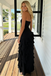 Sexy Black Chiffon Strapless Side Slit Mermaid Ruffle Prom Dress, PD4132