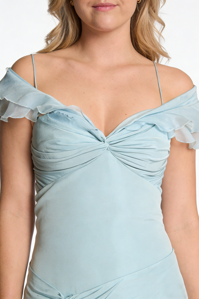 Sexy Soft Satin Cold Shoulder A-Line Floor Length Prom Dress, PD4133