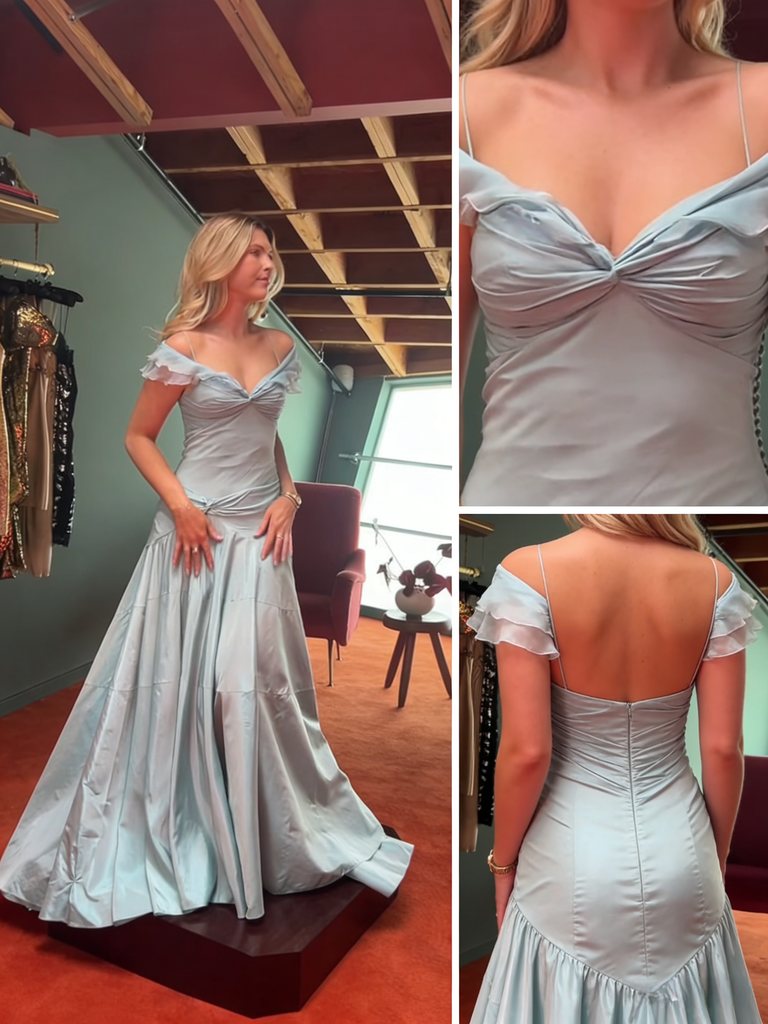 Sexy Soft Satin Cold Shoulder A-Line Floor Length Prom Dress, PD4133