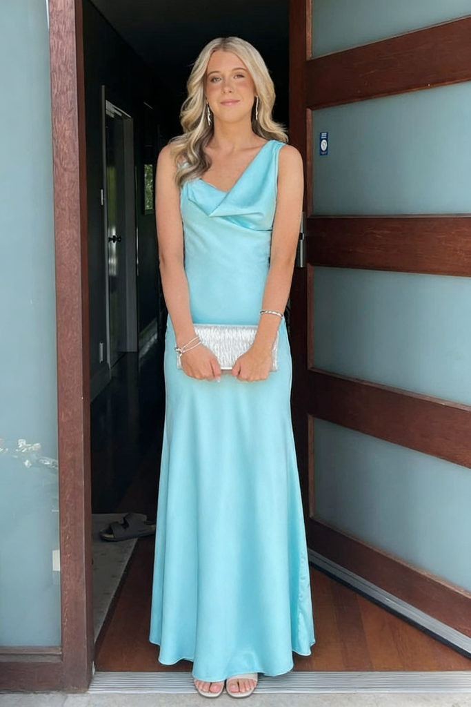 Ice Blue Spaghetti Straps Satin Mermaid Evening Dress, Formal Prom Gown, PD4135