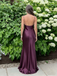 Plum Satin V-Neck Lace Bodice Mermaid Gown Elegant Evening Dress, PD4140