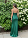 Emerald Green Satin V-Neck Lace Mermaid Maxi Dress Sexy Formal Party Gown, PD4141