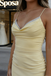 Pale Yellow Jersey Cowl Mermaid Gown High Slit Sexy Wedding Guest Dress, PD4143