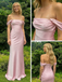 Blush Satin Off the Shoulder Mermaid Gown - Prom Dress for Graduation, PD4145