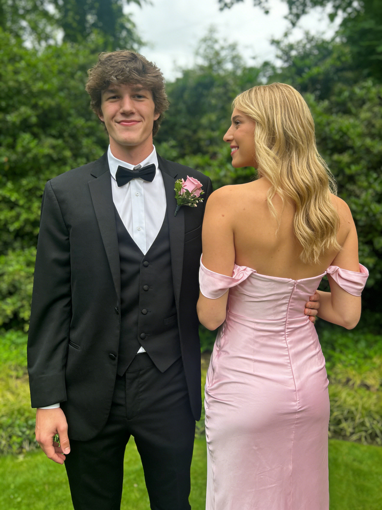 Blush Satin Off the Shoulder Mermaid Gown - Prom Dress for Graduation, PD4145