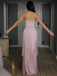 Blush Fringe Sequin Prom Dress | Strapless Red Carpet Style Evening Gown, PD4147