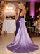 Purple & Lavender Crepe Open Back Mermaid Gown With Satin Train Formal Birthday Party Dress, PD4148