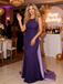 Purple & Lavender Crepe Open Back Mermaid Gown With Satin Train Formal Birthday Party Dress, PD4148