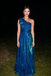 Teal One Shoulder A-Line Evening Gown with Shimmering Fabric, PD4150