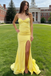 Yellow Strapless Side Slit Mermaid Ruffle Tiered Ball Gown for Prom & Formal Events, PD4154