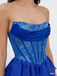Royal Blue Strapless Beaded Tiered Ruffle Gown with High Slit for Prom & Formal Events, PD4153