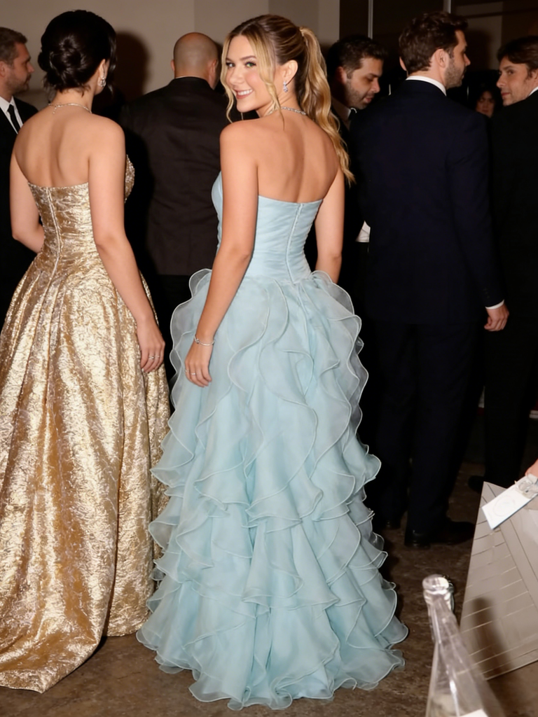 Elegant Strapless Ruffle Tiered Formal Gown | Red Carpet & Prom Dress, PD4155