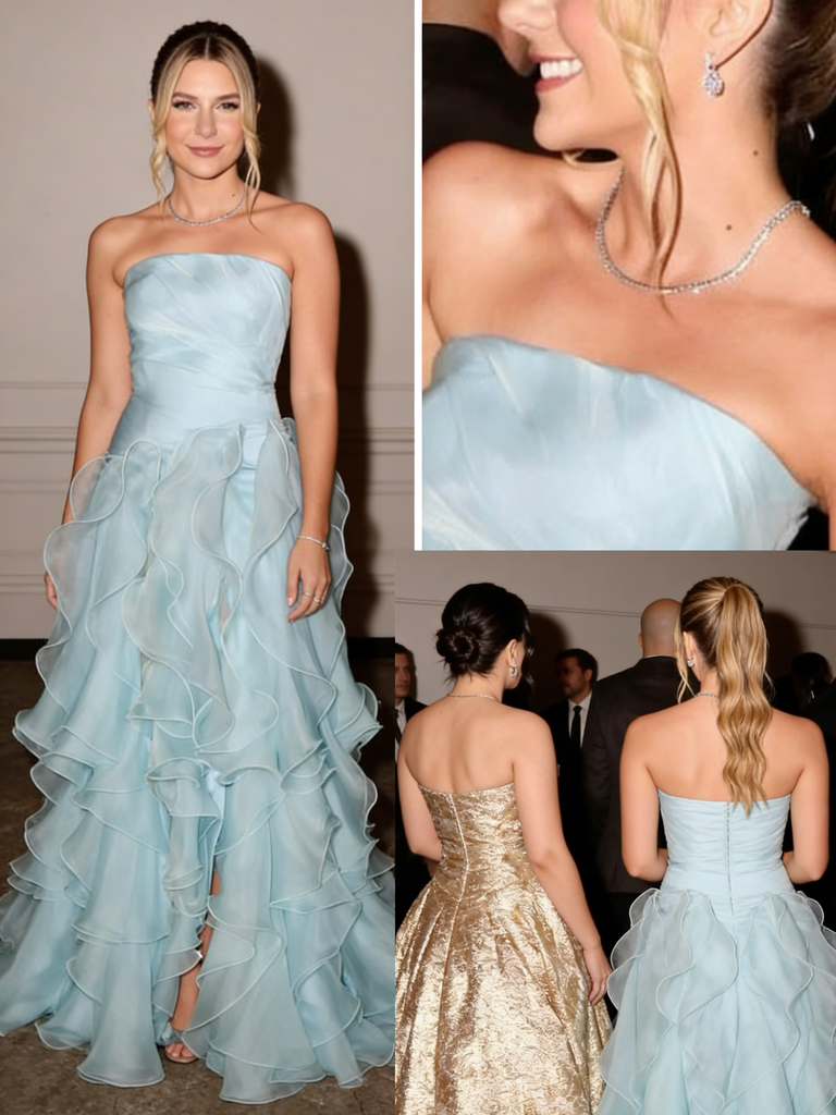 Elegant Strapless Ruffle Tiered Formal Gown | Red Carpet & Prom Dress, PD4155
