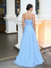Sky-Blue Strapless Ruched Waist A-Line Formal Gown | Evening & Wedding Dress, PD4156