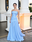 Sky-Blue Strapless Ruched Waist A-Line Formal Gown | Evening & Wedding Dress, PD4156