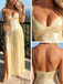 Shiny Yellow Sequin Spaghetti Strap High Slit Formal Gown | Cocktail & Party Dress, PD4157
