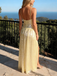 Shiny Yellow Sequin Spaghetti Strap High Slit Formal Gown | Cocktail & Party Dress, PD4157