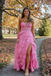 Pink Strapless Ruffled A-Line Prom Dress with High Slit - Tiered Chiffon Formal Evening Gown, PD4161