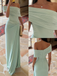 Mint-Green Off Shoulder Ruched Waist Mermaid Maxi Dress - Formal Evening Bridesmaid Gown, PD4166