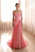 Gradient Pink Off Shoulder Pleated Floral Mermaid Prom Dress - Romantic Formal Evening Gown, PD4167