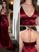 Elegant Burgundy Satin Spaghetti Strap Mermaid Prom Dress Back Tie Formal Evening Gown, PD4169