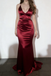 Elegant Burgundy Satin Spaghetti Strap Mermaid Prom Dress Back Tie Formal Evening Gown, PD4169