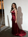 Elegant Burgundy Satin Spaghetti Strap Mermaid Prom Dress Back Tie Formal Evening Gown, PD4169