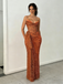 Glam Orange Sequin Off Shoulder High Slit Mermaid Prom Dress Formal Evening Gown, PD4172