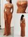 Glam Orange Sequin Off Shoulder High Slit Mermaid Prom Dress Formal Evening Gown, PD4172