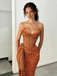 Glam Orange Sequin Off Shoulder High Slit Mermaid Prom Dress Formal Evening Gown, PD4172