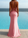 Elegant Pink Soft Satin Sheer Lace Waist Criss Cross Mermaid Maxi Dress for Prom & Formal Event, PD4176