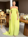 Vibrant Lime Green Off-the-Shoulder Cape Sleeve Gown for Gala & Red Carpet Events, PD4193
