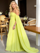 Vibrant Lime Green Off-the-Shoulder Cape Sleeve Gown for Gala & Red Carpet Events, PD4193