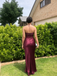 Burgundy Satin Halter Neck Mermaid Gown for Cocktail Parties & Formal Dinners, PD4195