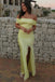 Pale Green Off-the-Shoulder Satin Slit Maxi Dress for Wedding Guest & Summer Events, PD4197