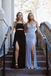 Elegant Dusty Blue Sequin Mermaid Prom Dress | V-Neck High Slit Evening Gown, PD4202