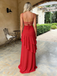 Elegant Chiffon Spaghetti Strap Ruffled Backless Evening Maxi Dress Prom Gown, PD4206