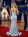Light Blue Pearl Spaghetti Strap Corset Beaded Mermaid Prom Dress Formal Gown, PD4208